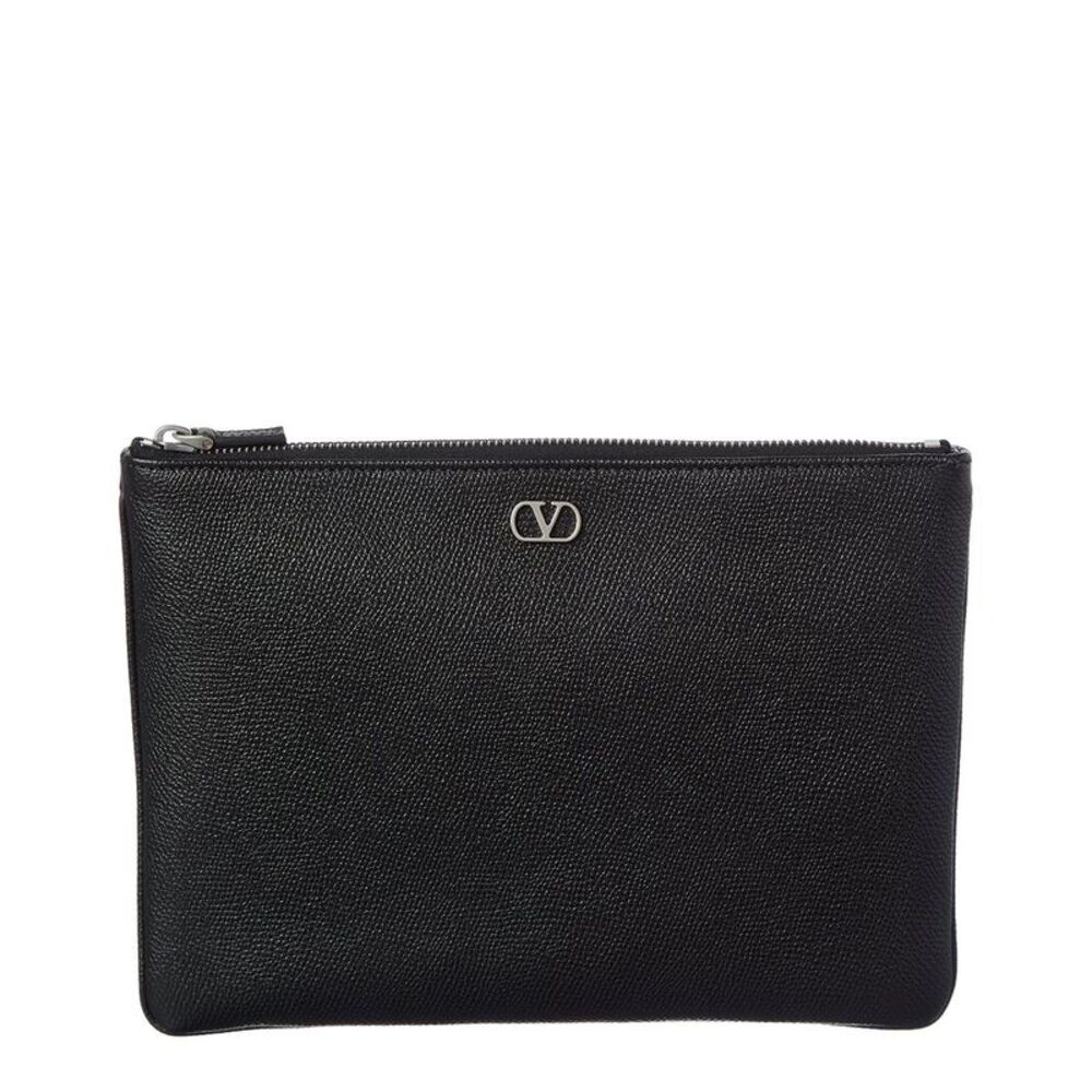 Valentino Vlogo Signature Leather Pouch, Black